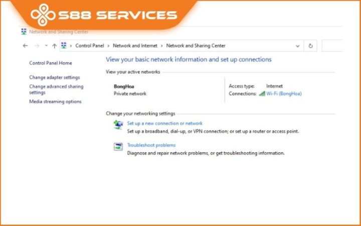 Cửa sổ Network and Sharing Center trên Windows 10