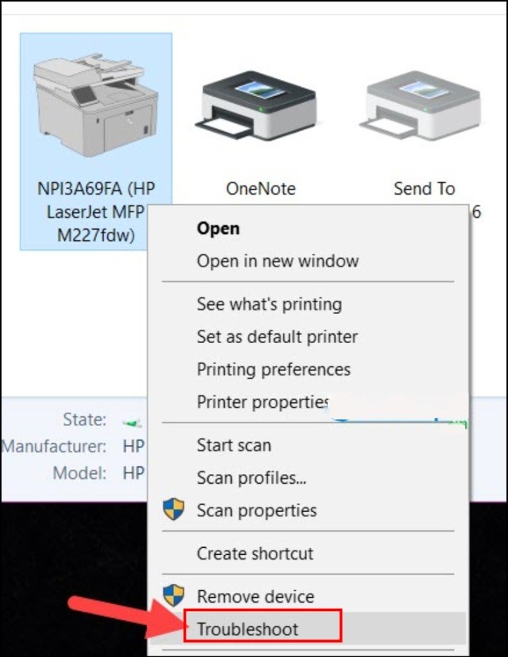 Chạy Troubleshoot cho máy in đang gặp sự cố không nhận lệnh