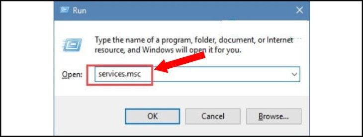 Gõ lệnh services.msc vào hộp thoại Run để mở trình quản lý dịch vụ Windows