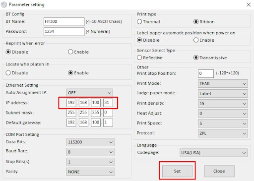 Cài đặt địa chỉ IP mới cho máy in qua phần mềm HPRTUtility