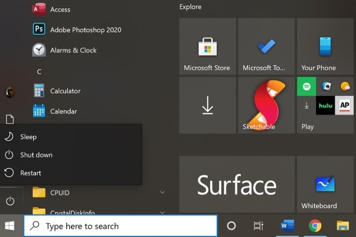 Giao diện Windows với tùy chọn Restart để khắc phục sự cố máy in không lệnh