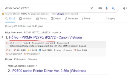 Tìm kiếm driver máy in Canon iP2770 trên Google