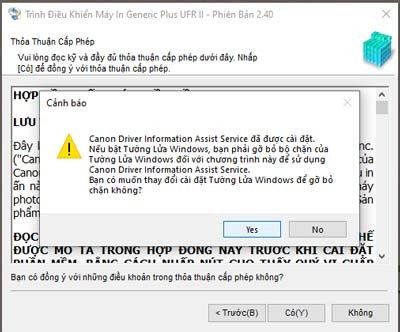 Cho phép tường lửa Windows kết nối tìm máy in Canon