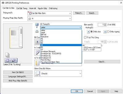 Thiết lập khổ giấy A4 mặc định cho máy in Canon LBP