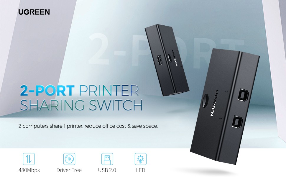 Bộ chia USB máy in Ugreen 30345 và hộp sản phẩm