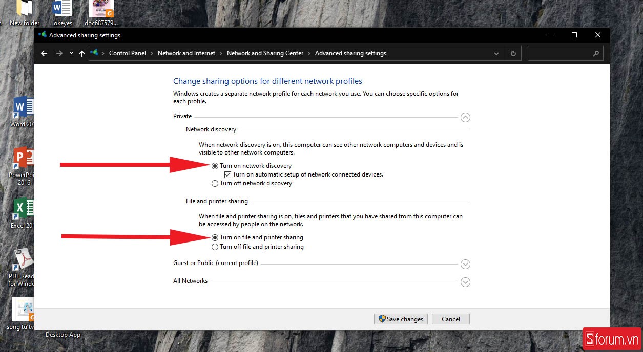 Kích hoạt Network Discovery và File and Printer Sharing trong cài đặt mạng