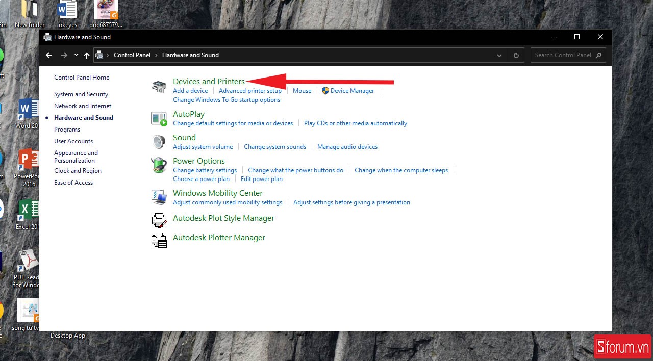 Giao diện Devices and Printers hiển thị danh sách máy in đã kết nối