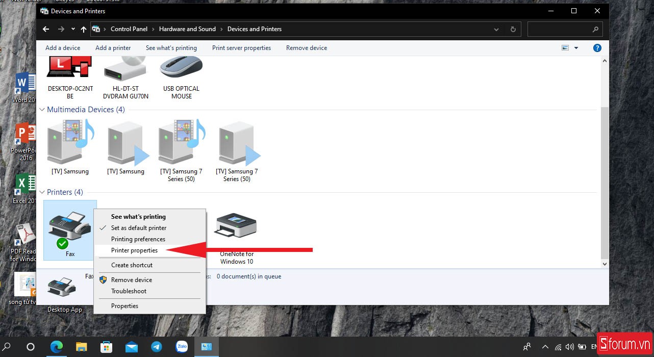 Truy cập Printer Properties của máy in cần chia sẻ
