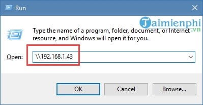 Nhập địa chỉ IP máy chủ vào hộp thoại Run để kết nối máy in mạng LAN