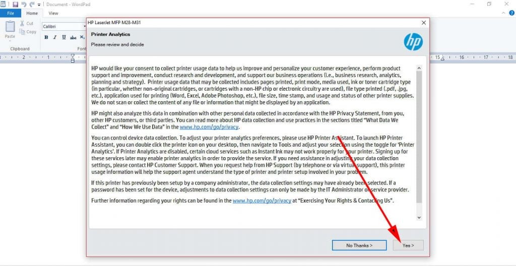 Xác nhận tiếp tục cài đặt driver máy in HP M28a