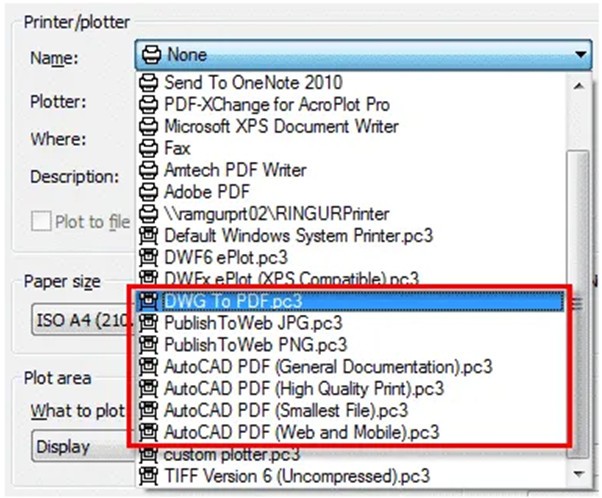 Giao diện lệnh PLOT trong AutoCAD để thực hiện cách in bản vẽ PDF với tùy chọn máy in DWG to PDF