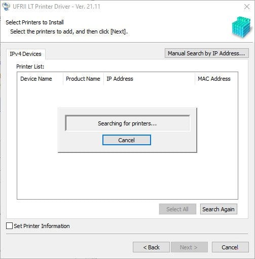 Máy tính đang trong quá trình tìm kiếm máy in Canon 6030w