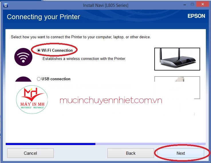 Chọn kết nối WiFi cho máy in Epson L805