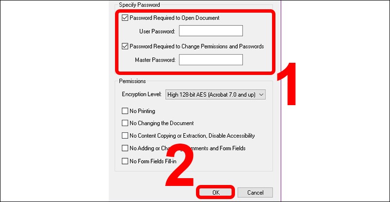 Thiết lập mật khẩu mở và mật khẩu chỉnh sửa cho file PDF