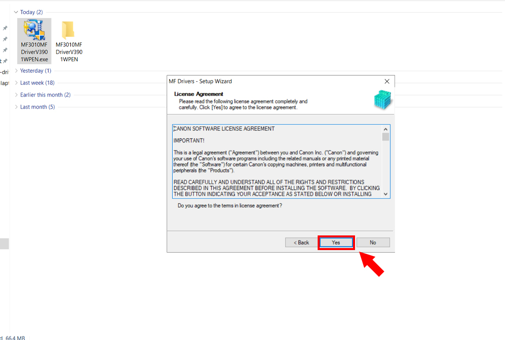 Đồng ý điều khoản sử dụng phần mềm driver Canon MF3010