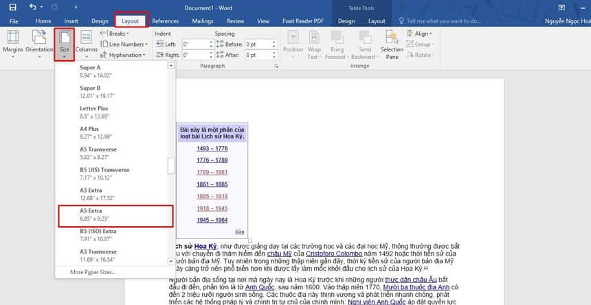 Các tùy chọn khổ giấy A5 khác trong Word khi in khổ giấy nhỏ