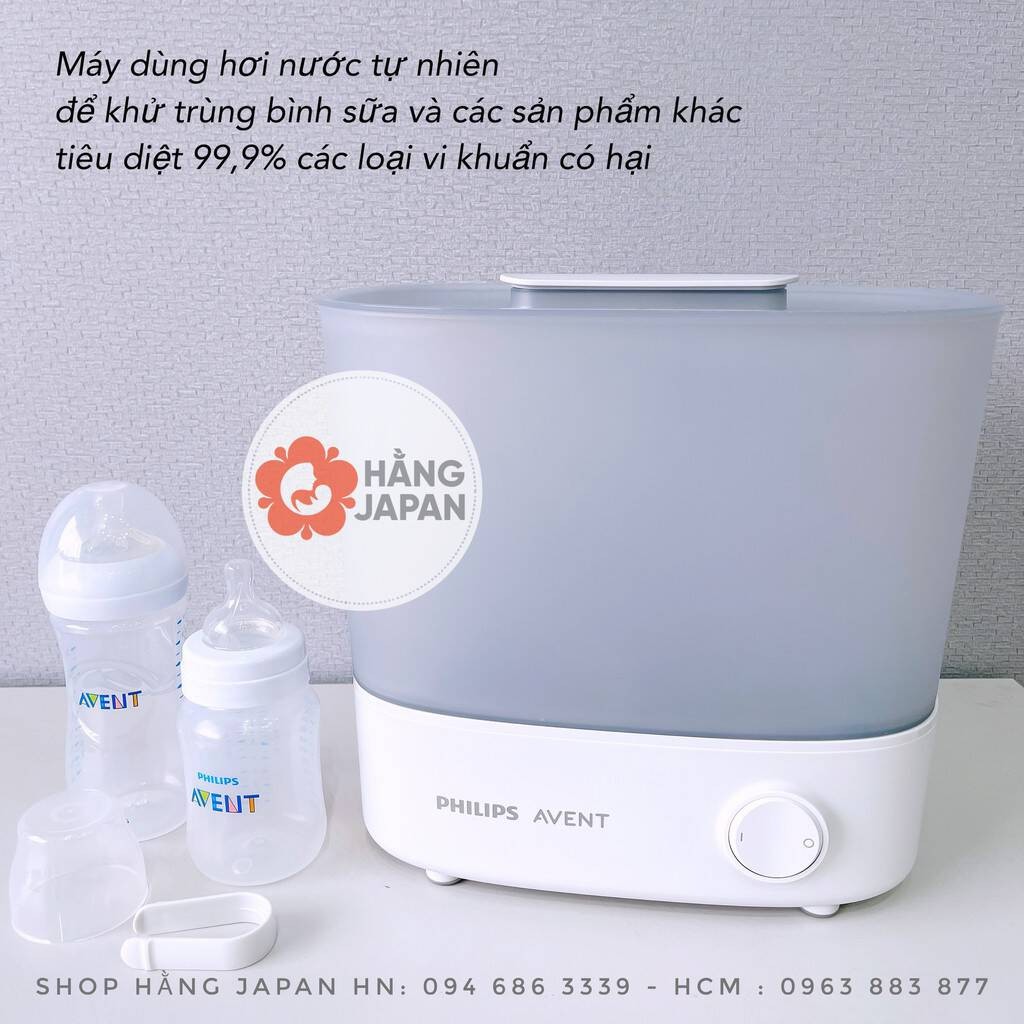 Máy tiệt trùng hơi nước Philips Avent 3 trong 1 SCF291/100 chứa 6 bình sữa đang hoạt động
