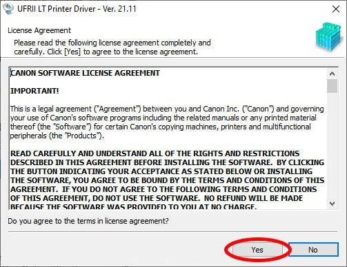 Nhấn Yes để tiếp tục quá trình thiết lập wifi cho máy in