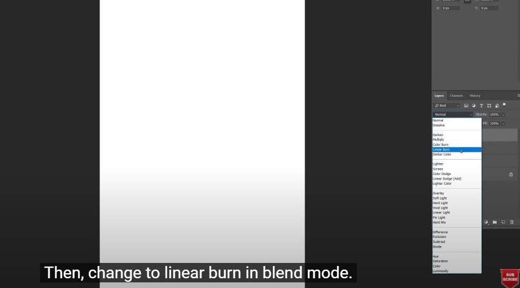Tạo lớp màu trắng và sử dụng chế độ Linear Burn để tăng độ tương phản hiệu ứng ảnh in.