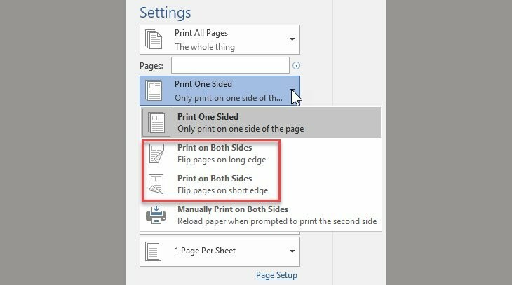Thiết lập Print on Both Sides trong Word phiên bản mới cho cách in 1 tờ 2 mặt tự động