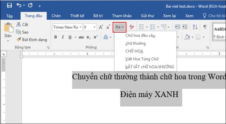 Cách chuyển chữ in hoa sang chữ thường Cách chuyển chữ in hoa sang chữ thường