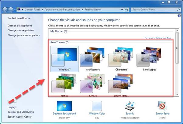 Chọn bộ ảnh nền có sẵn để tự động thay đổi trên Windows 7