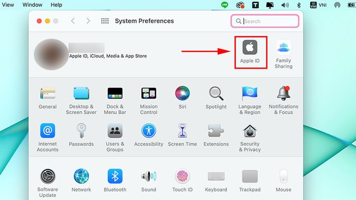 Chọn Apple ID trong System Preferences trên Mac