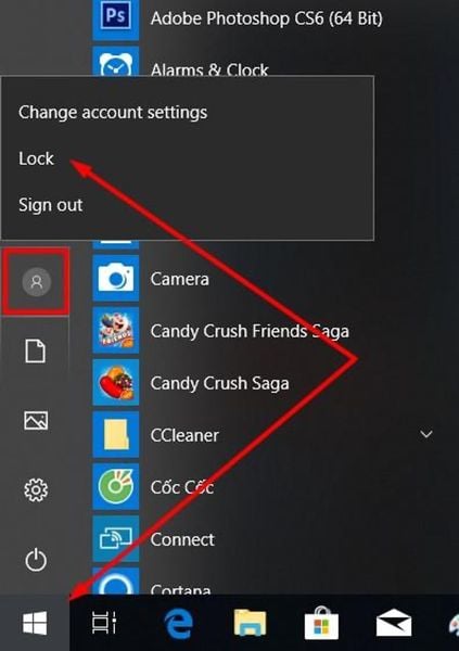Khóa máy tính Windows 10 từ Start Menu