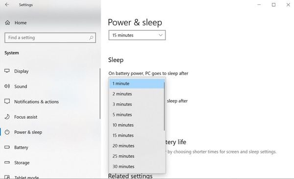 Cài đặt thời gian tự động khóa màn hình trong Power & Sleep