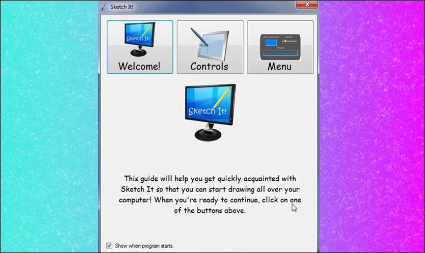 Giao diện ứng dụng Sketch It hỗ trợ vẽ trực tiếp trên màn hình máy tính