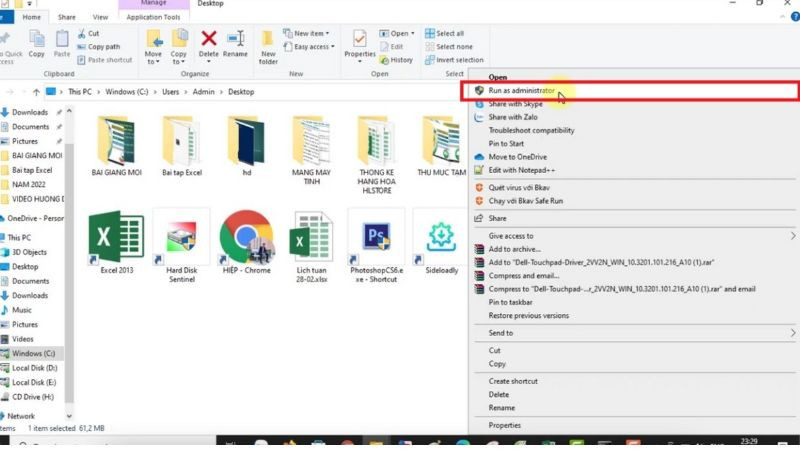 Chạy file driver Wifi với quyền Administrator