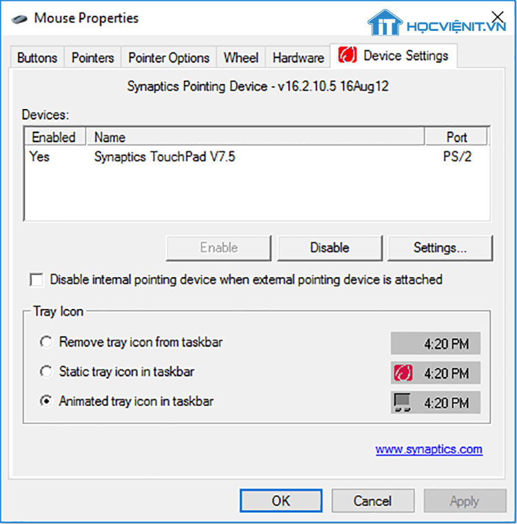 Giao diện cài đặt Mouse Properties trong Control Panel để sửa lỗi máy tính tự chạy xuống cuối trang