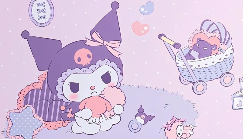 Hình nền máy tính siêu cute màu tím của Kuromi