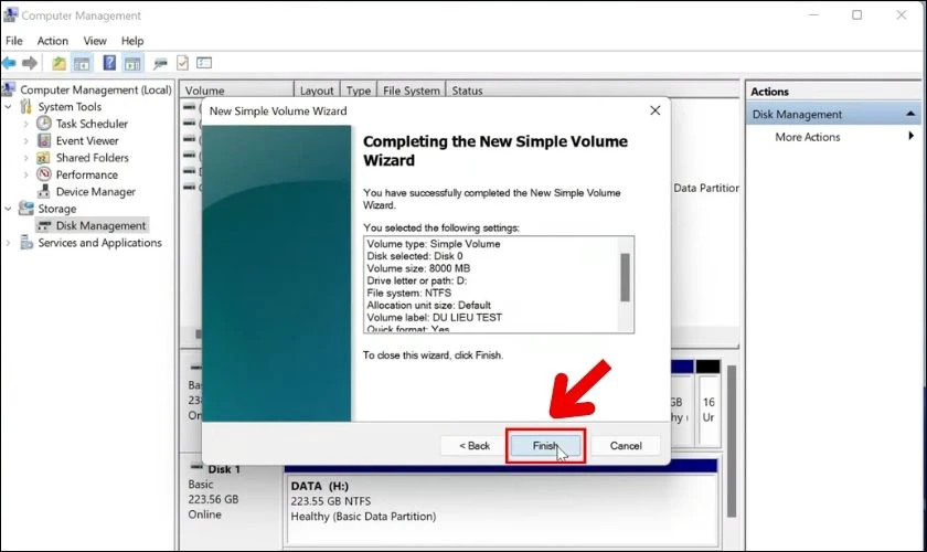 Hoàn tất quá trình chia ổ đĩa máy tính trên Windows 11
