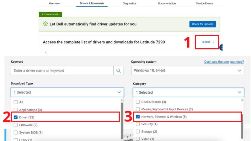 Lọc driver theo loại và danh mục