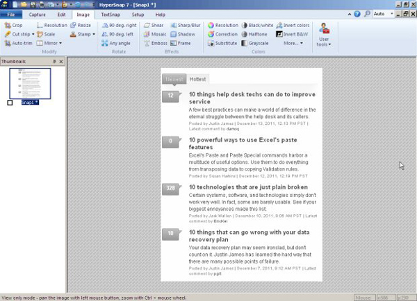 Chuyển đổi bức ảnh sang dải màu xám chỉ với một cú kích chuột trong ứng dụng chụp màn hình máy tính HyperSnap.