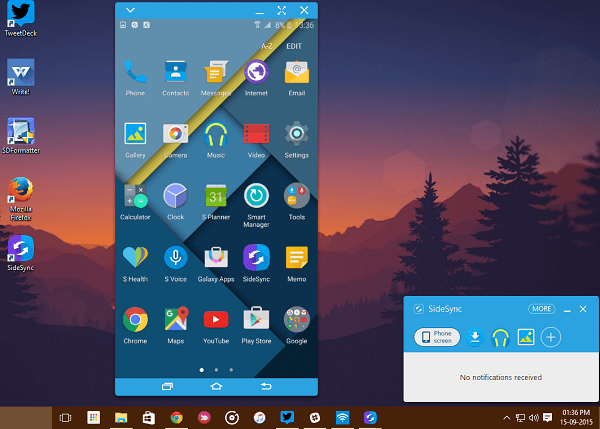 SideSync phản chiếu và điều khiển điện thoại Samsung bằng máy tính
