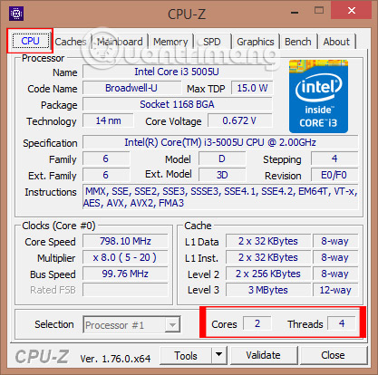 Thông số CPU của máy tính với CPU-Z
