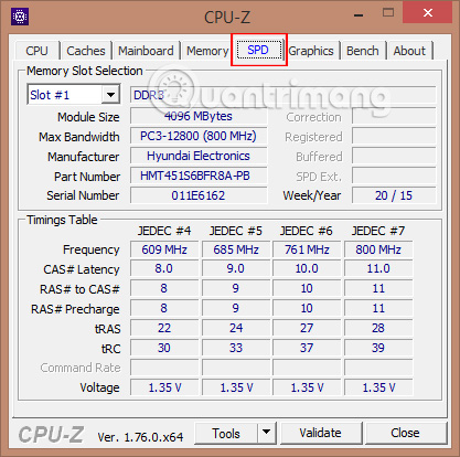 Chi tiết từng khe cắm RAM trong CPU-Z