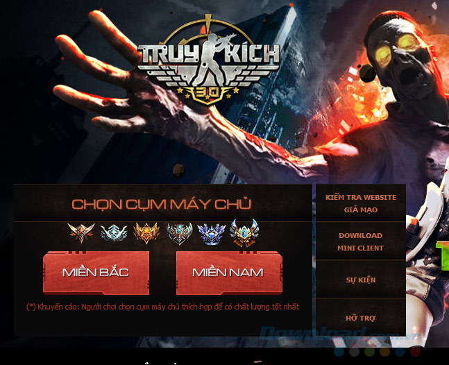 Giao diện chọn máy chủ trên Client Truy Kích