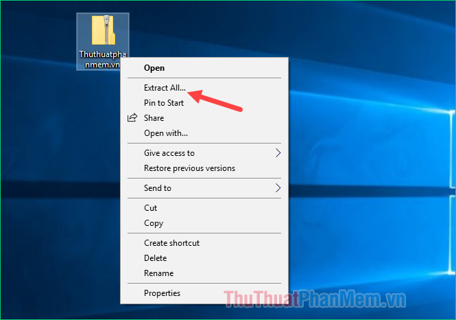 Menu ngữ cảnh giải nén file ZIP