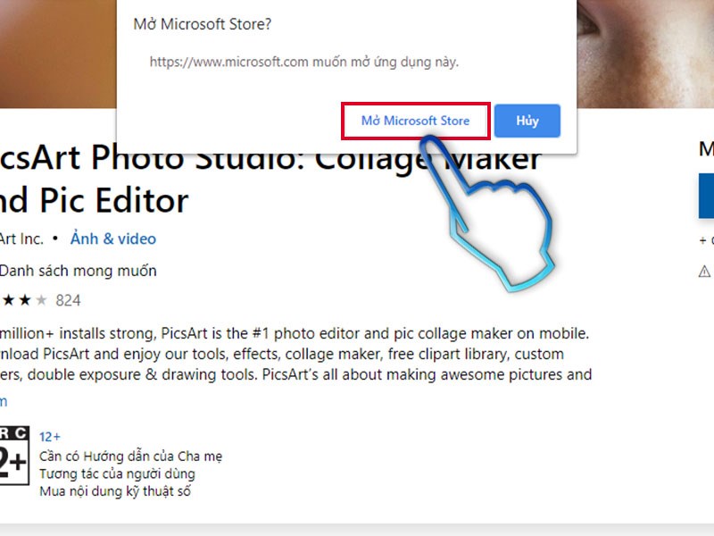 Xác nhận mở Microsoft Store để tải ứng dụng máy tính trên PC