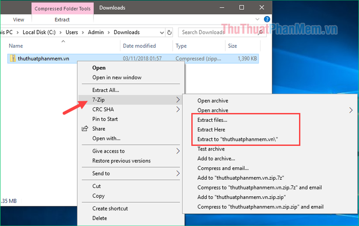 Menu ngữ cảnh 7-Zip
