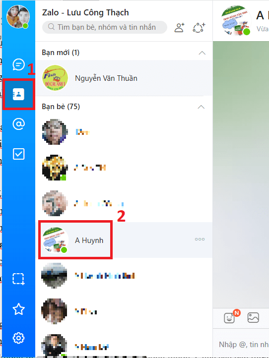 Chặn tin nhắn Zalo trên máy tính: Chọn liên hệ từ danh bạ Zalo PC