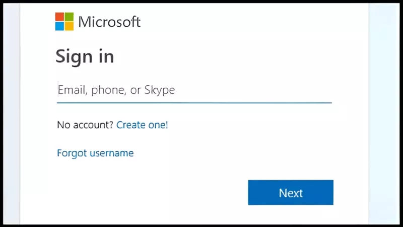 Màn hình đăng nhập tài khoản Microsoft trên trình duyệt web, để đồng bộ hóa Outlook