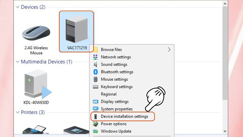 Cấu hình cài đặt driver thiết bị tự động trong Windows