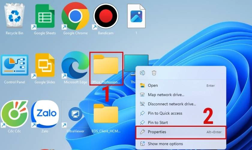 Nhấn chuột phải rồi chọn Properties để ẩn ứng dụng trên máy tính Win 7