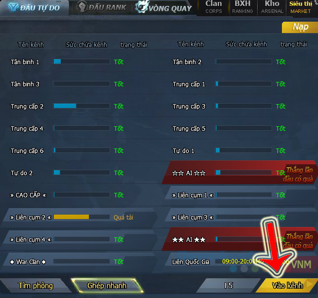 Màn hình sẵn sàng vào game trên Client Truy Kích