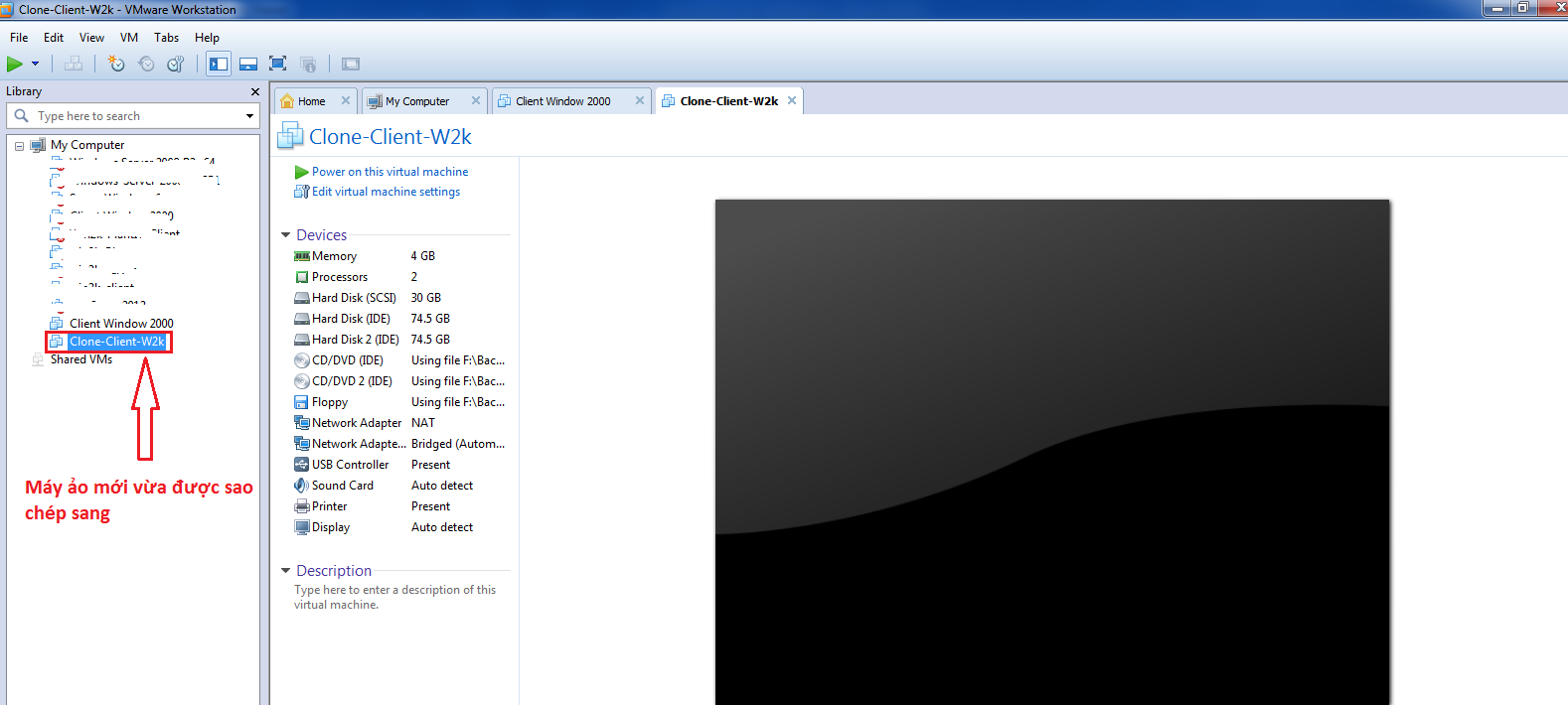 Máy ảo VMware đã được thêm vào danh sách sau khi mở
