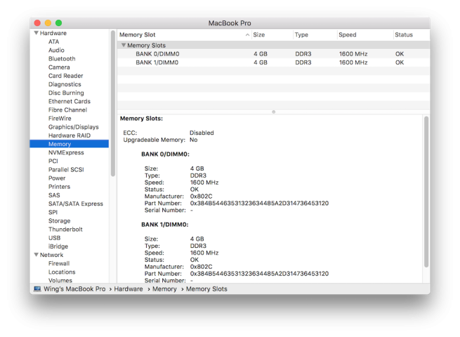 Trong phần Memory, người dùng có thể xem chi tiết các thông tin của RAM.
